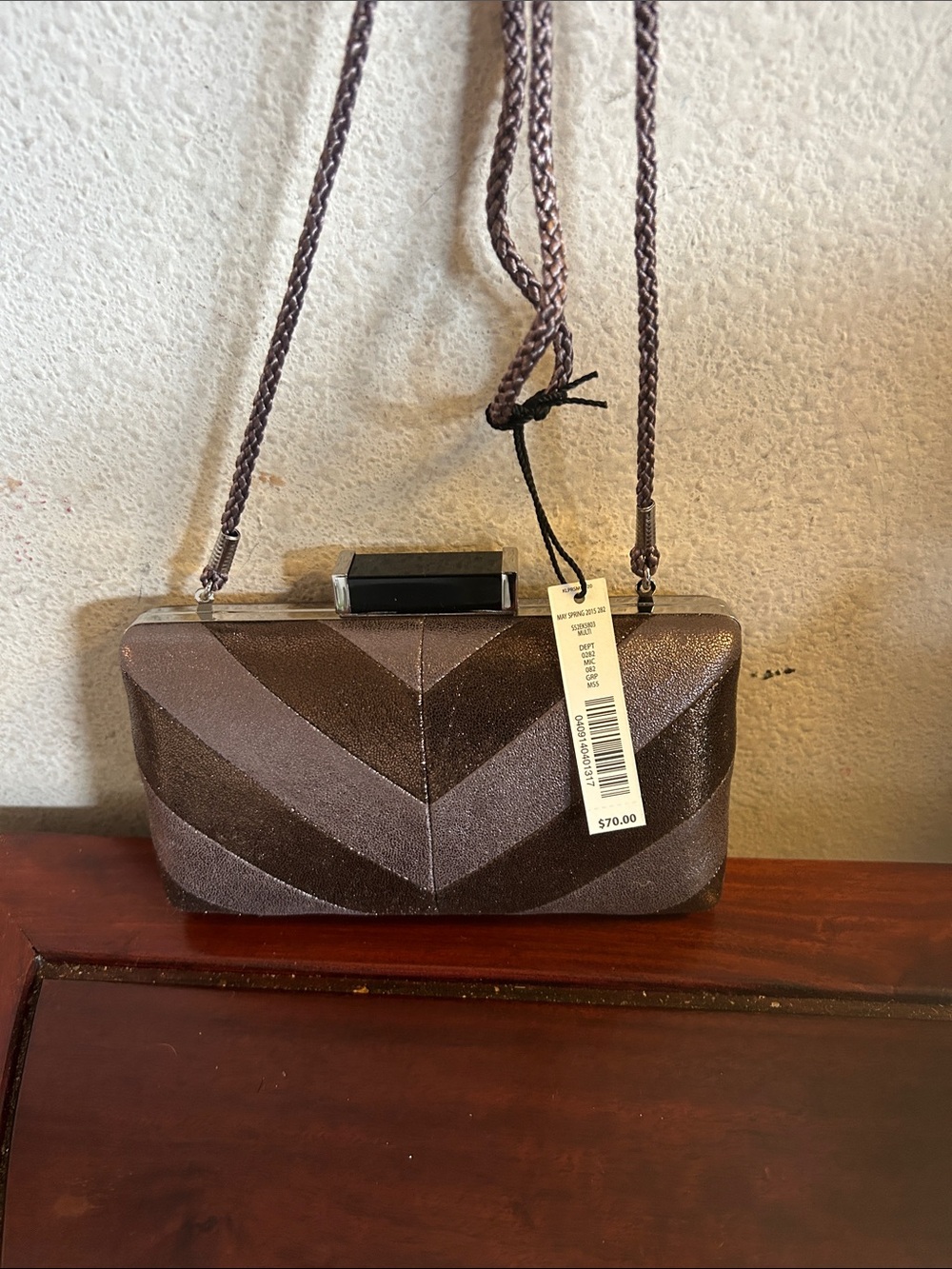 Kate Landry Evening Chevron Satin Clutch - Brown